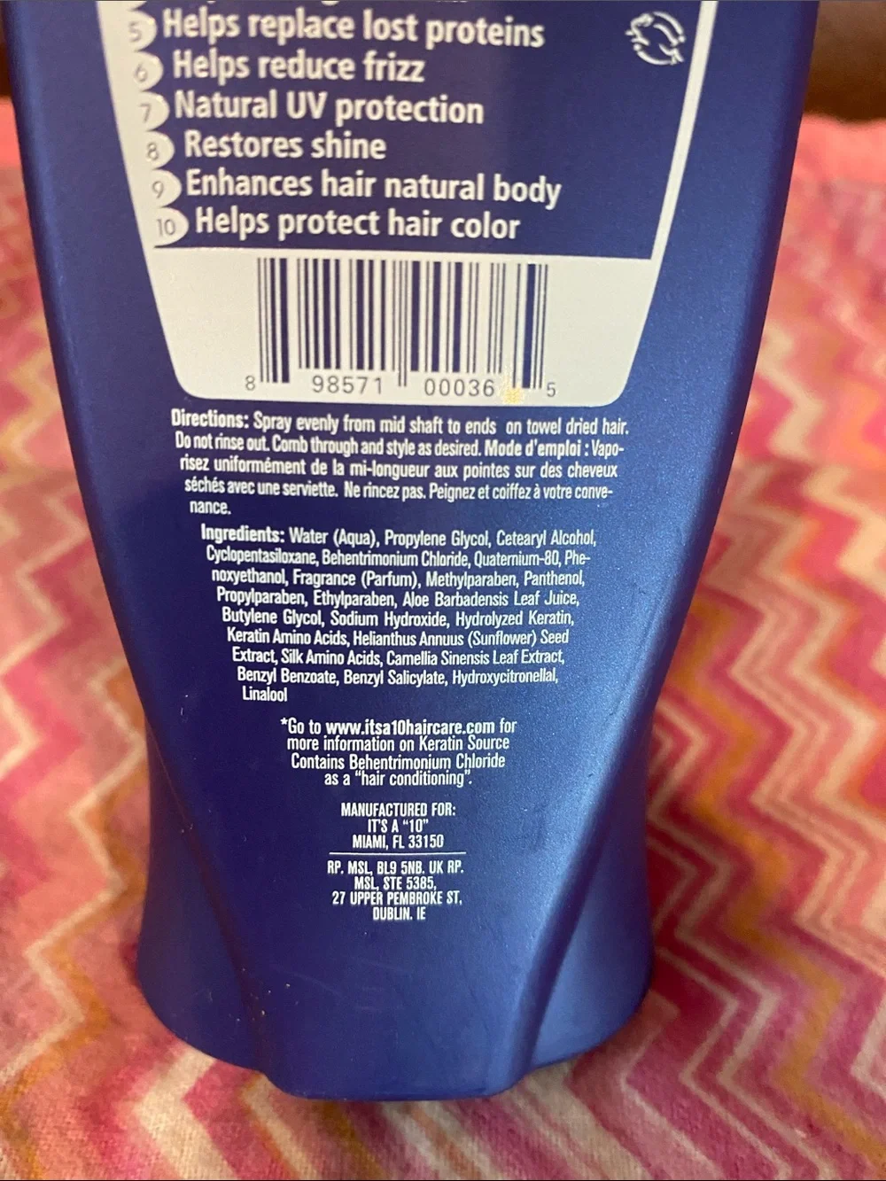 It's a 10 Miracle Leave-In Plus Keratin Spray 10 fl oz - Blue with Orange Spray